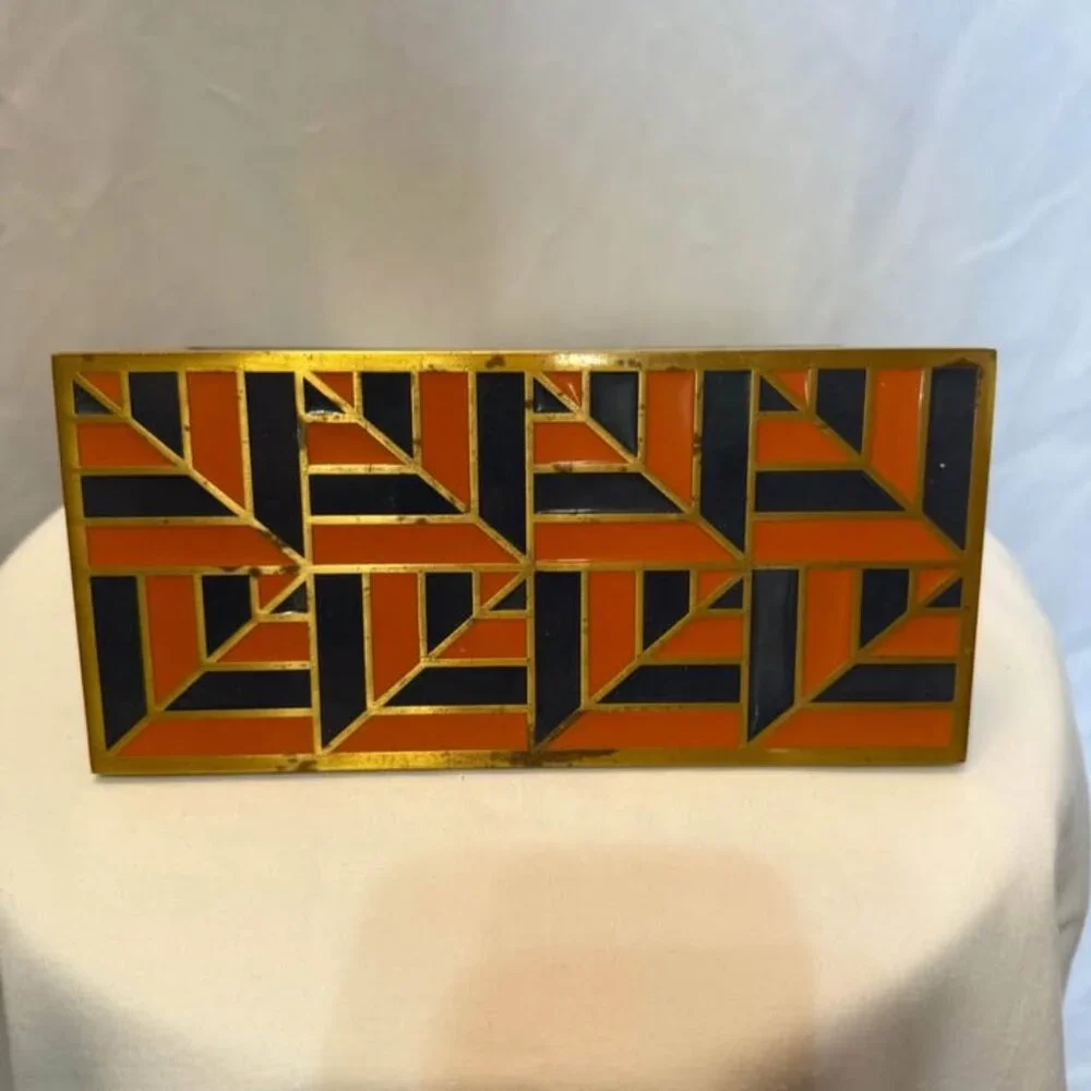 West Elm Gold Box with Blue and Orange Geometric Top